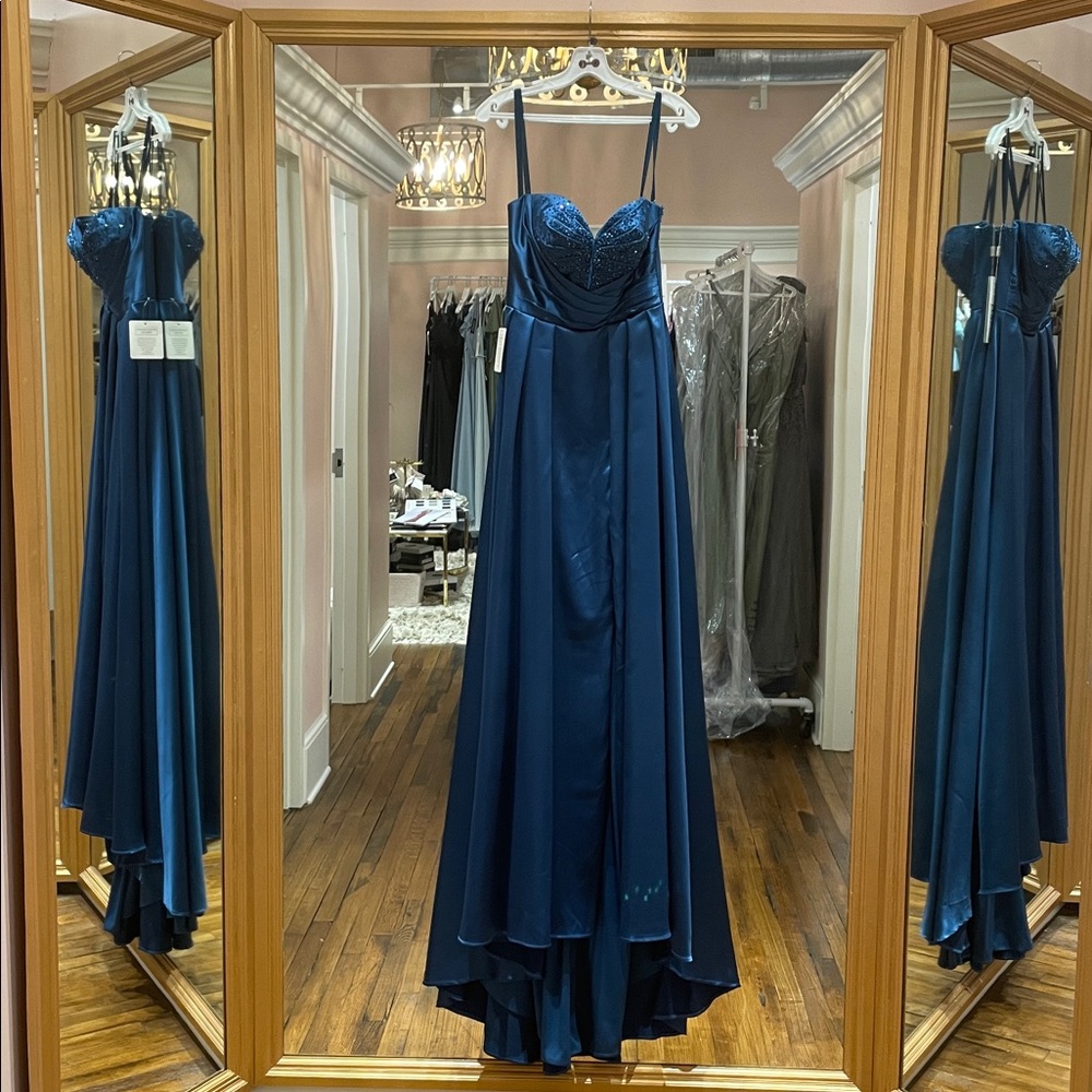 NEW Teal Beaded Satin Strapless Ballgown Size 4 - Picture 5 of 9